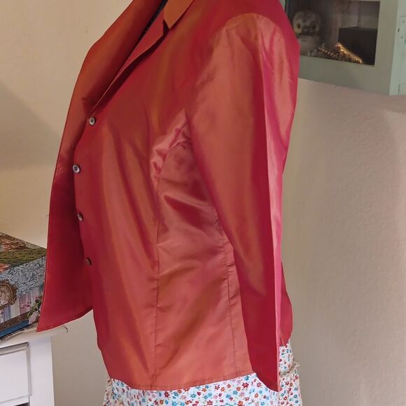 Anne Klein Vibrant Orange/Persimmon Silk Blouse. Dupioni. Versatile - Picture 6 of 11